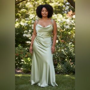 LaDivine Silky Slip Dress in Pale Sage